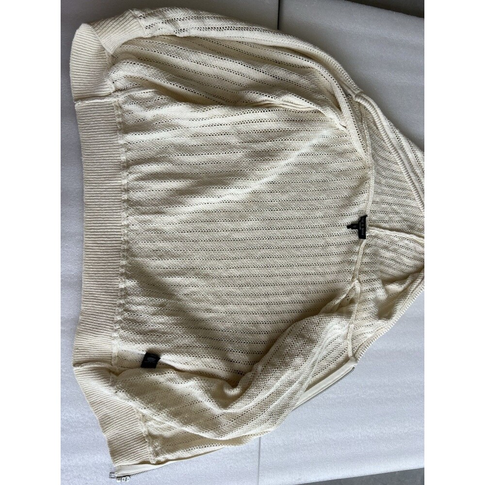 Women’s L Rag & Bone Adrienne Open Knit ivory Zip Hoodie Minimalist Fisherman - Picture 14 of 16